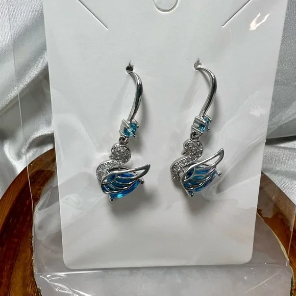 Blue Swan Dangle Earrings - Picture 3 of 5